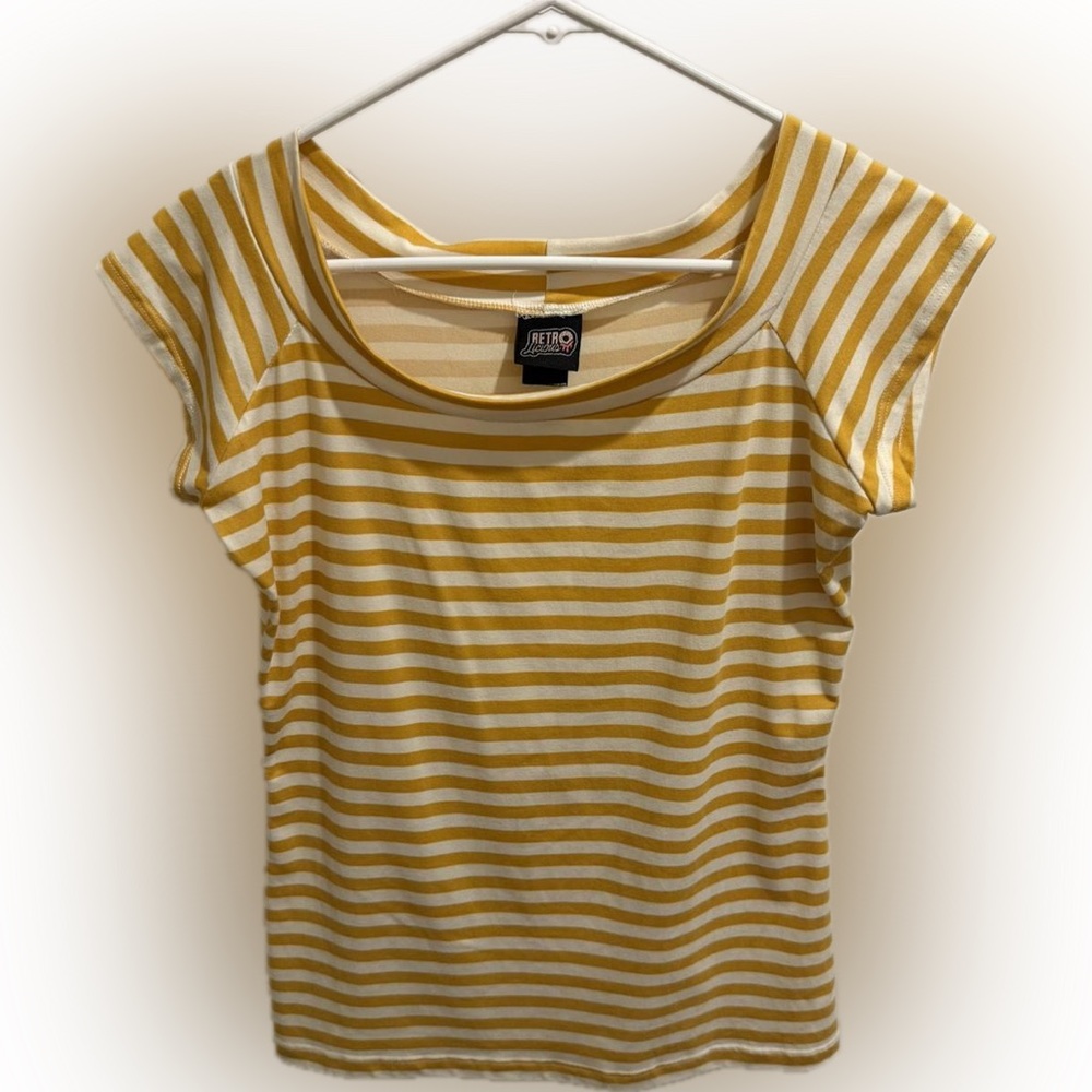 RetroLicious Yellow and White Striped Women’s T-Shirt